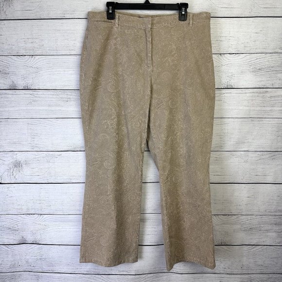 Ann Taylor Women's Corduroy Paisley Print Pants Khaki High Rise Straight Size 14 - Picture 1 of 7